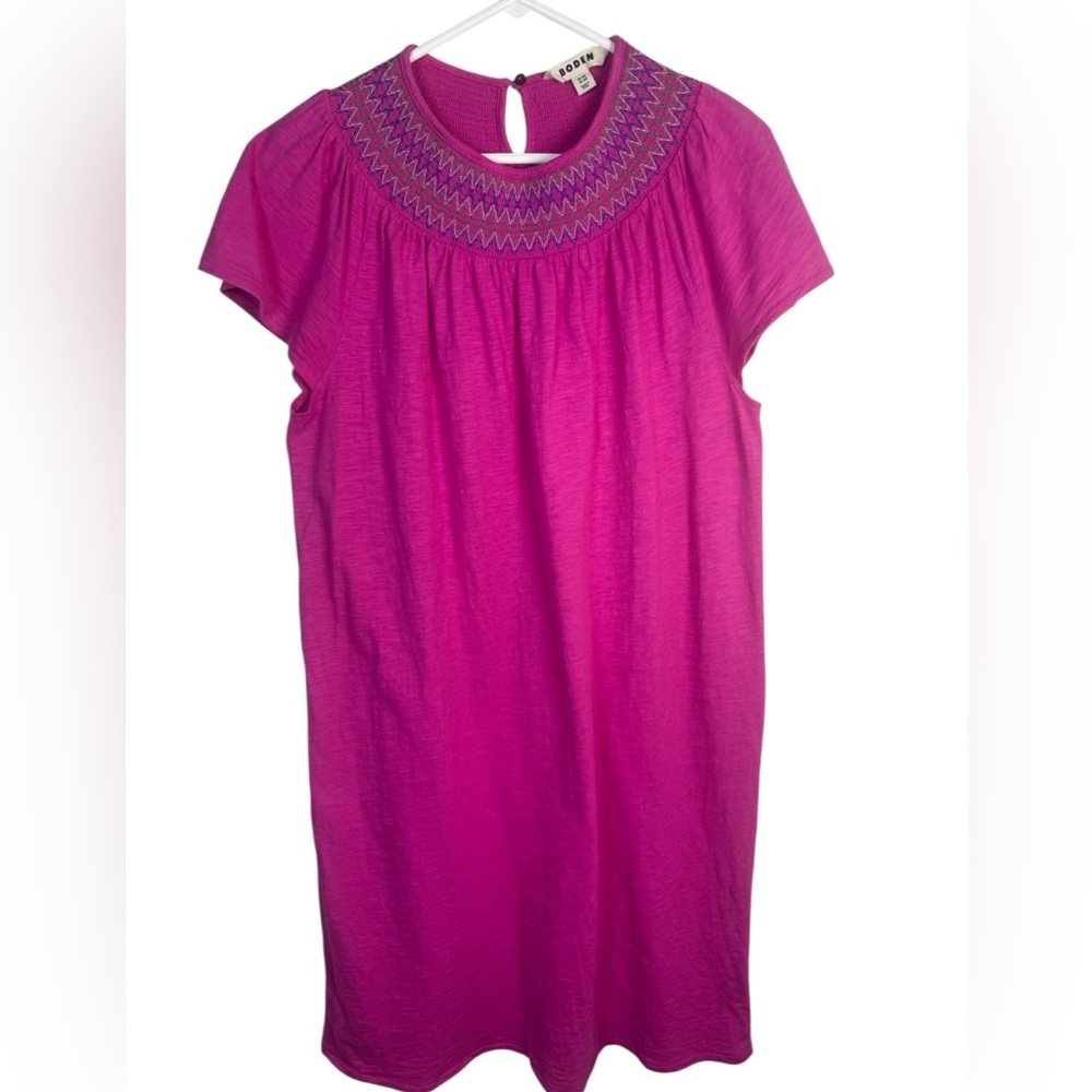 Boden Nina Smocked T-Shirt Dress Cosmos Pink Us Size 12r